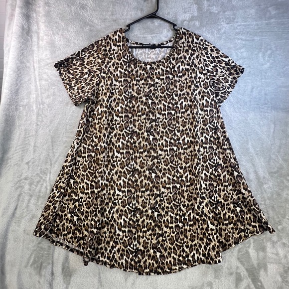 MONNURO Tops - MONNURO Leopard Print Tunic Swing‎ Top Dress 3X Short Sleeve A-Line Casual
